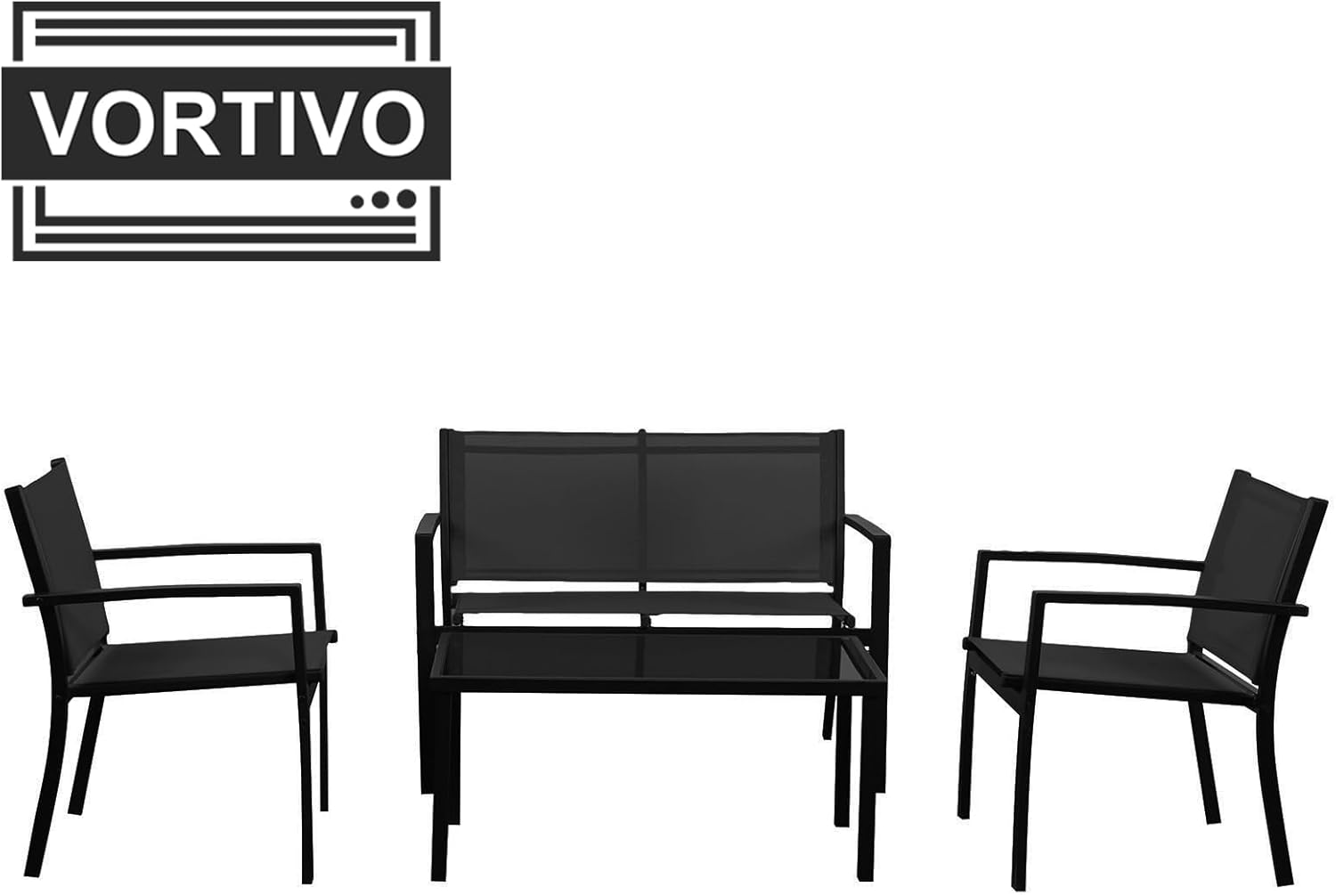 Zestaw mebli ogrodowych NERO 4-elementowy – sofa, 2 fotele i stolik ze szklanym blatem