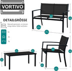 Zestaw mebli ogrodowych NERO 4-elementowy – sofa, 2 fotele i stolik ze szklanym blatem