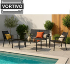 Zestaw mebli ogrodowych NERO 4-elementowy – sofa, 2 fotele i stolik ze szklanym blatem