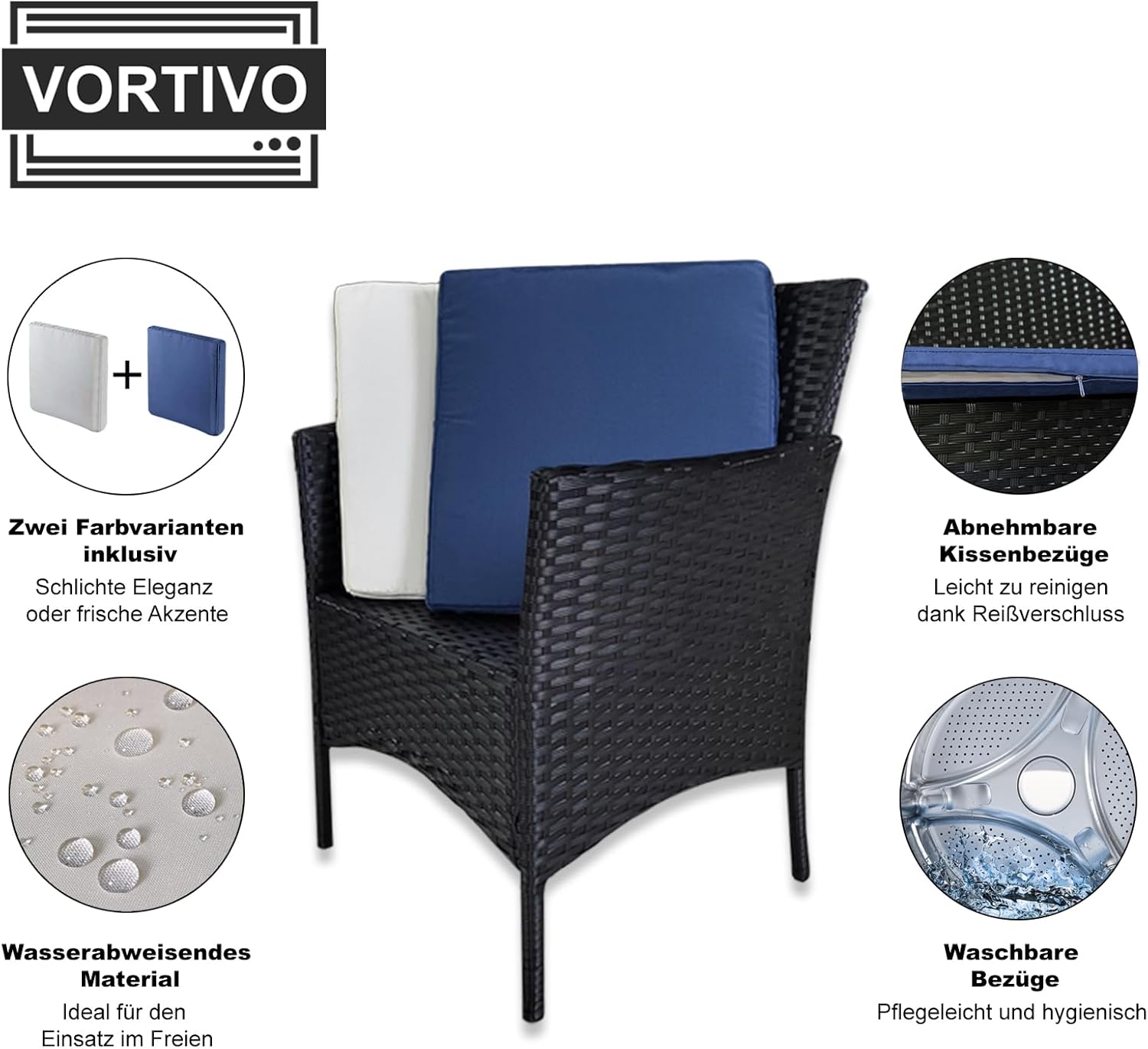 Zestaw mebli ogrodowych ALICE 4-elementowy z polirattanu – sofa, 2 fotele i stolik