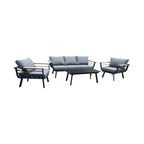 Aluminiowy zestaw mebli ogrodowych VORTIVO VERANO – sofa 3-osobowa, 2 fotele i stolik | Czarny