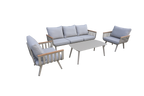 Aluminiowy zestaw mebli ogrodowych LUNA 4-elementowy – sofa 3-osobowa, 2 fotele i stolik | Beż/Taupe