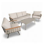 Aluminiowy zestaw mebli ogrodowych LUNA 4-elementowy – sofa 3-osobowa, 2 fotele i stolik | Beż/Taupe